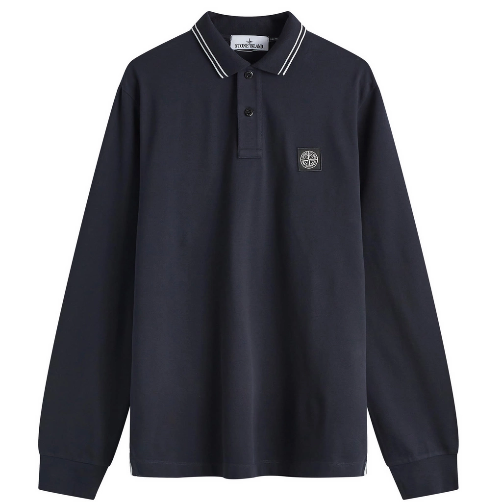 Stone Island Men's Long Sleeve Patch Polo Navy Blue